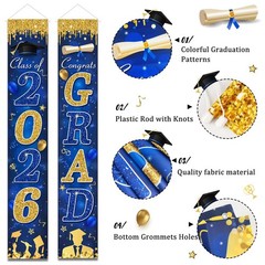 Blue and Gold Graduation Decorations Class of 2026 Congrats Grad Banner and Y…