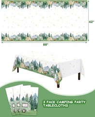 3 pcs Camping Birthday Decorations Table Cover Waterproof Tablecloths One Happy