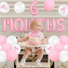 Half Decorations – Pink Gingham Banner Bow, Balloons, Cake Topper for Girls 6…