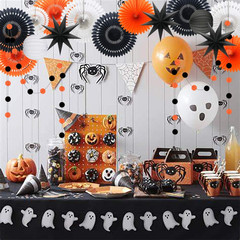 Orange White Black Halloween Decorations, Hanging Tissue Paper Fans Circle Garla