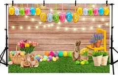 Spring Easter Backdrop for Photography Easter Eggs Bunny Green Grass 8x6ft