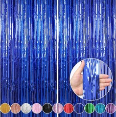 2 Pack 3.3 x 9.9 ft Dark Blue Foil Fringe Curtains Party Decorations, Blue
