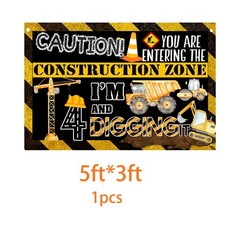 Construction 4th Birthday Banner Decorations for Boys, Dump Truck 4th Birthda