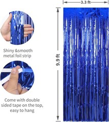 2 Pack 3.3 x 9.9 ft Dark Blue Foil Fringe Curtains Party Decorations, Blue