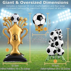 5 Pcs Soccer Balloons Party Decorations Set, Extra Large Trophy & World Cup F…