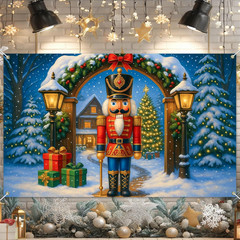 Christmas Nutcracker Banner 71X43 Inch Holiday Backdrop Winter Background with S