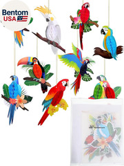 9 Pieces Tropical Birds Honeycomb Paper Cutouts Rio Luau Party Hanging Decoratio