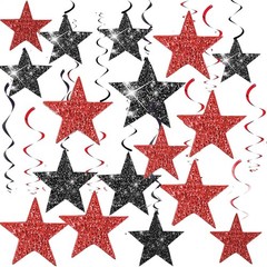Red Black Hanging Swirls Glitter Star Graduation Decorations 2026 1 PCS