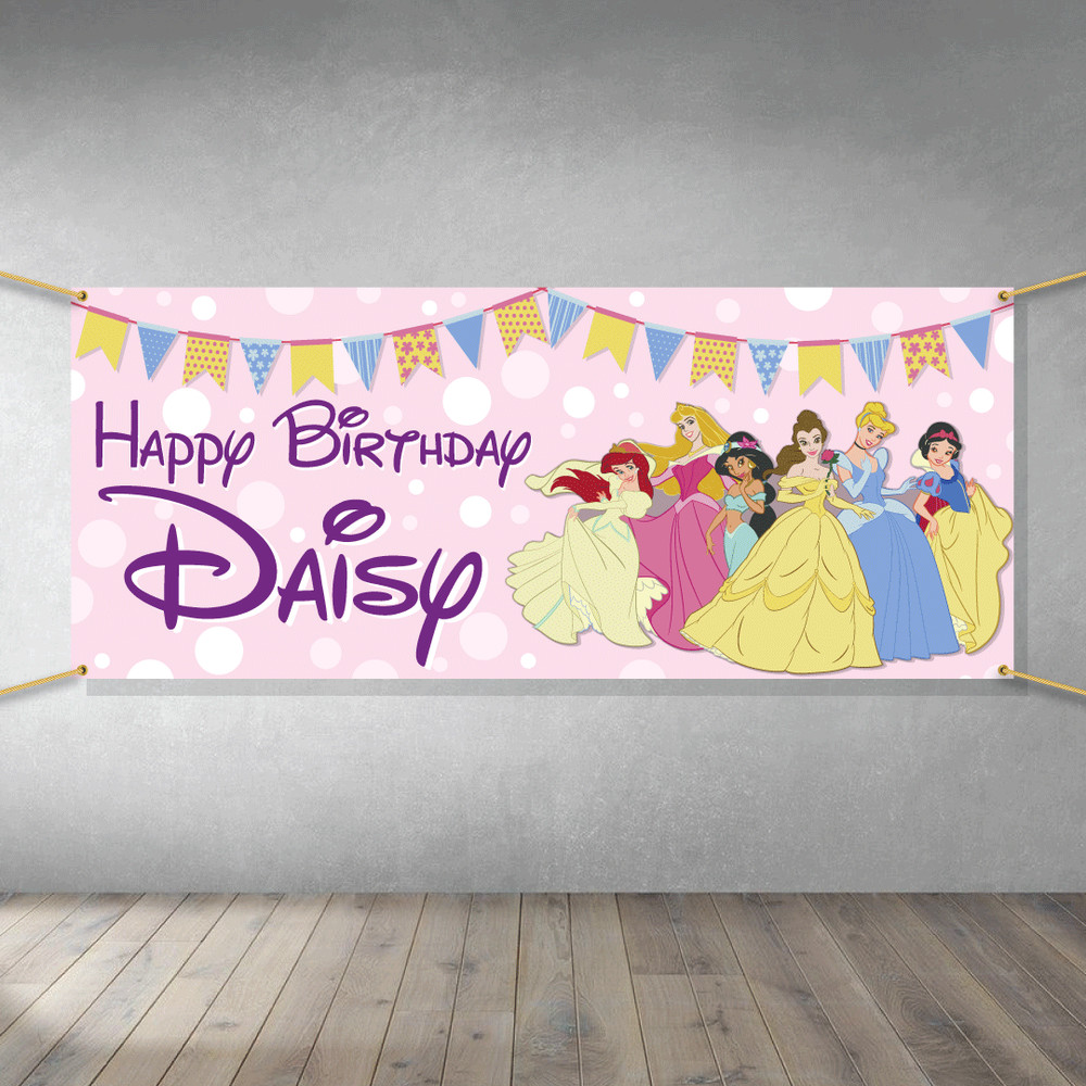 Princess Themed custom Birthday party banner vinyl – Decorations Sign Disney
