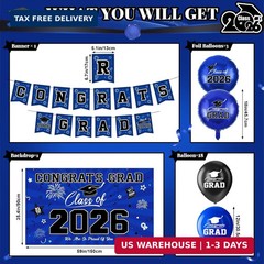Class of 2026 Graduation Party Decorations – Blue and Black Theme Set FAST
