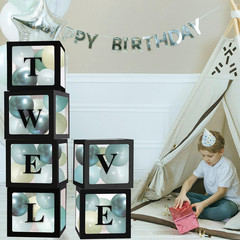 Black Transparent Balloon Boxes, Baby Boxes with 78 Letters for Baby Shower, Na