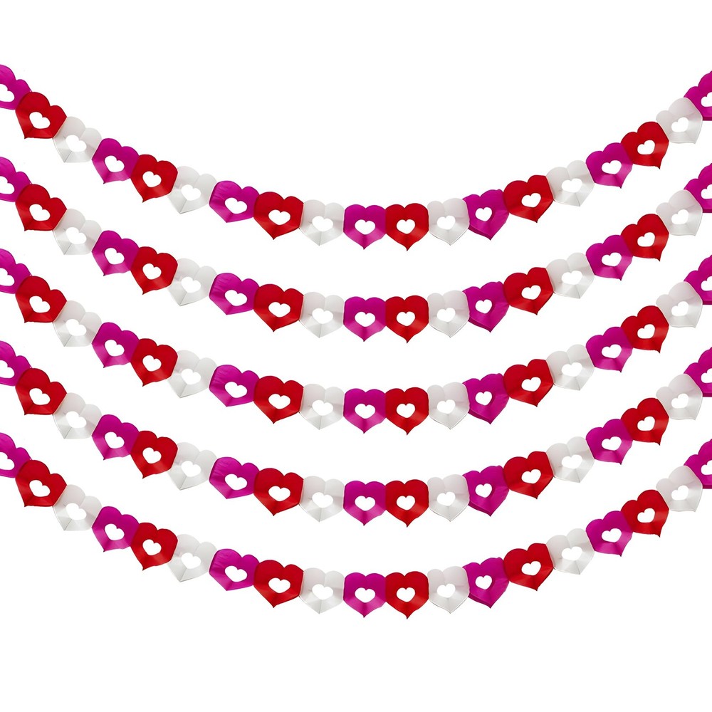 Red and Light Pink Heart Garland – 5 Strings, 10 Feet, Felt Material, Heart Shap