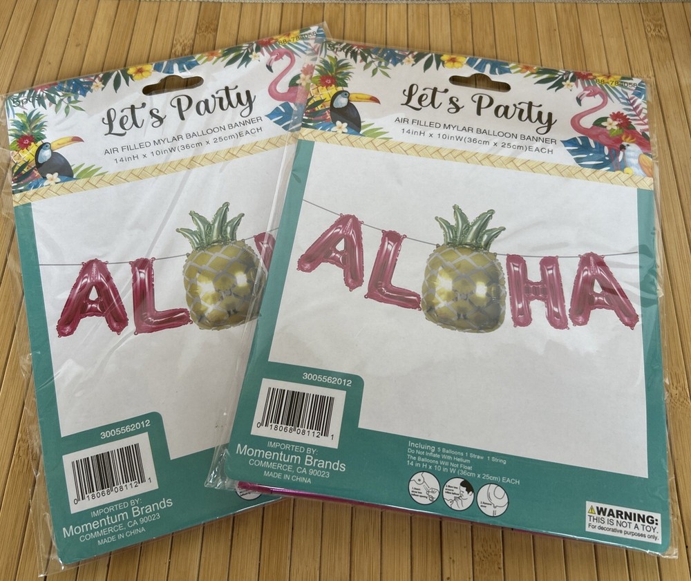 2 LUAU Beach Hawaiian Pineapple Party Decoration ALOHA Mylar Ballon BANNER