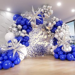 130Pcs Royal Blue and Silver Balloon Arch Garland Kit, Royal Blue White Silver