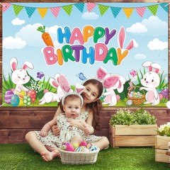 Bunny Birthday Decorations Happy Easter Backdrop Happy Birthday Banner Easter…