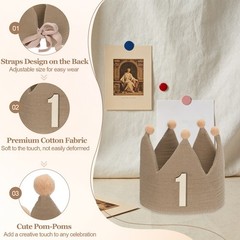 1st Birthday Crown Hat Reusable Party Hats with Elastic Band, Coffee