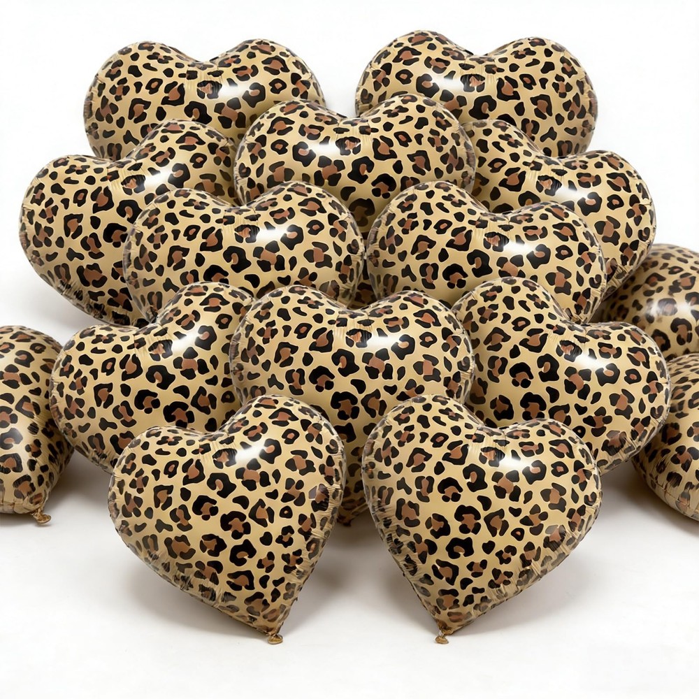 12 Pcs Leopard Print Heart Balloons 18 Inch cheetah Heart Shaped Foil Balloon…
