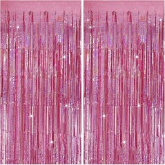 Tinsel Curtain Pink Birthday Party Decorations 2 Packs Glitter Foil Fringe Cu…