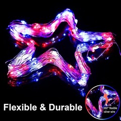 200 LED 66FT Solar Patriotic String Lights – 8 Modes, Waterproof for Outdoor Fun