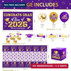 2026 Graduation Decorations Kit – Purple and Gold Class of 2026 Party Decor w…