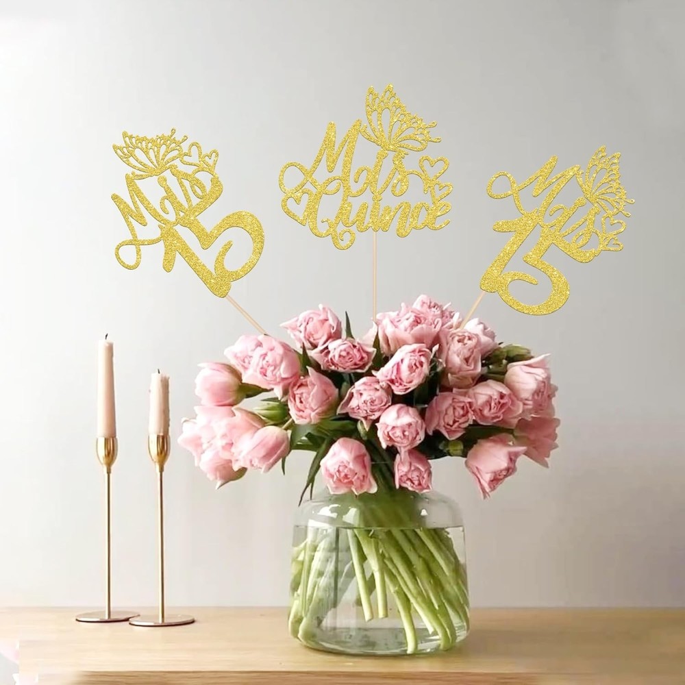 12 PCS Mis 15 Centerpiece Sticks Glitter Happy 15th Birthday Centerpieces Mis…