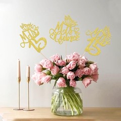12 PCS Mis 15 Centerpiece Sticks Glitter Happy 15th Birthday Centerpieces Mis…