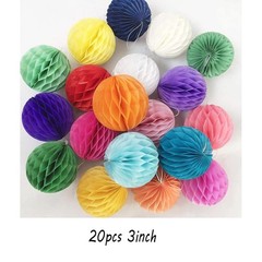 20 PCS 3 Inch MultiColor Paper Honeycomb Decoration Flower Balls Pom Poms