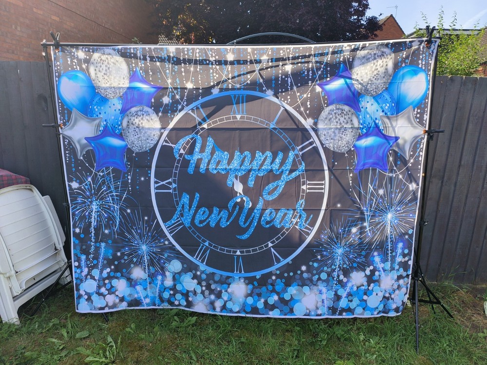 Blue And Silver Glitter Happy New Year Photo Background 8x6ft