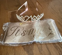 21st Birthday Rose Gold Tiara & Sash “It’s My 21st Birthday” Crown NEW!