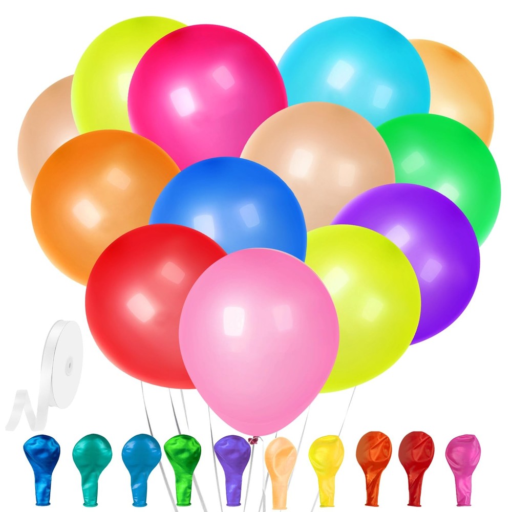120 Pack Balloons Assorted Color 12 Inches Rainbow Latex Balloons, 10 Bright …