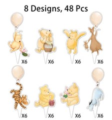 48 Pcs Winnie Cupcake Toppers Classic Pooh Baby Shower Decorations Cute Cake