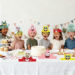 12 Pcs SpongeBob Party Decoration SpongeBob Birthday Supplies Hat Glasses Set