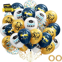 Graduation Decorations 2026 – Graduation Balloons 62Pcs 12 Inch Navy Blue Gold W