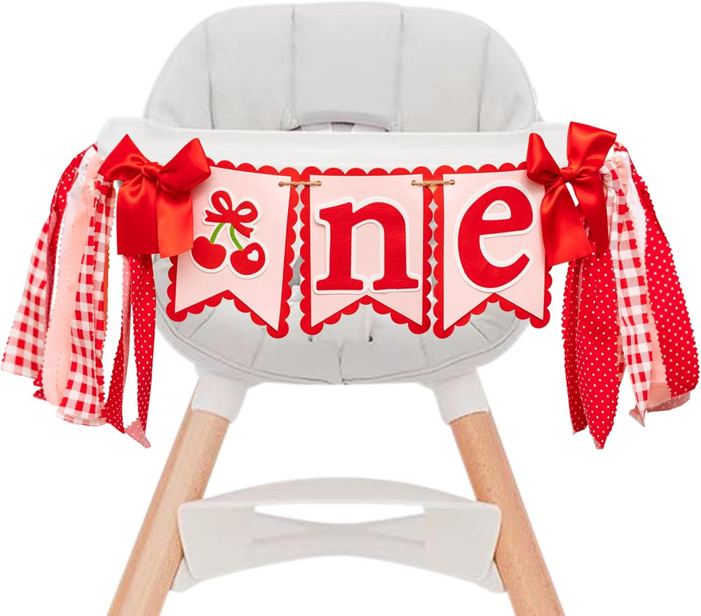 Cherry One High Chair Banner | Red and Pink 1St Birthday Party Decor, Sweet One