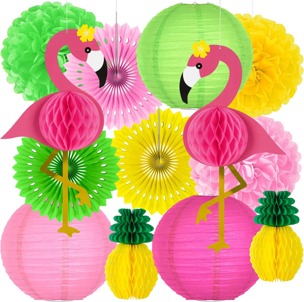 13PCS Hawaiian Party Decorations, Luau Party Decorations – Flamingo & Pineapple