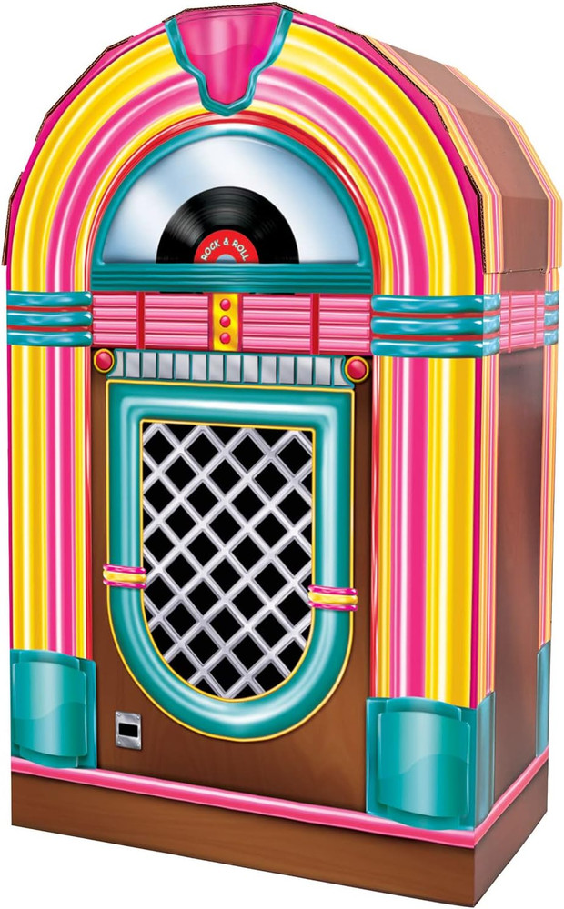 3D Corrugated Cardboard Jukebox Photo Prop, 50S Themed Party Decorations, Rock’N