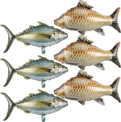 6 Pcs Fish BalloonsInflatable Realistic Carp Tuna Fish Balloons for Gone