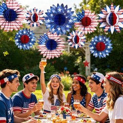 Multi-Sized Patriotic Honeycomb Ornaments for Independence Day – 9 Piece Set