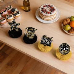 Graduation Decorations 2026 Set Black Gold, Congrats Grad Decor Gold,black