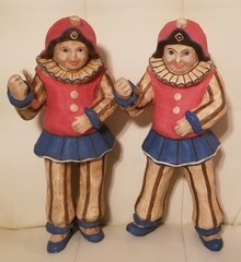 Set of 2 Paper Mache Clowns Joker Jester Explorer Unique Enesco Party Decor