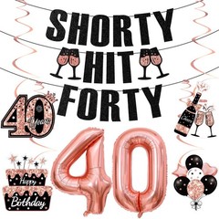 40th Birthday Party Decorations for Women – Black Rose Gold Banner, Foil Balloon