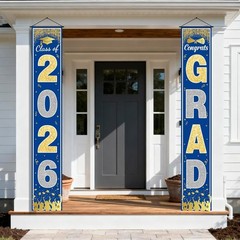Graduation Decorations 2026 – Blue Gold Congrats Grad Porch Banner for Gradua…