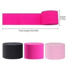 6 PCS 486ft Hot Pink Black Crepe Paper Streamer Party Backdrop Decoration