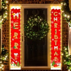 Merry Christmas Decorations Banners Outdoor Red Hanging Cookie Pattern Banne…