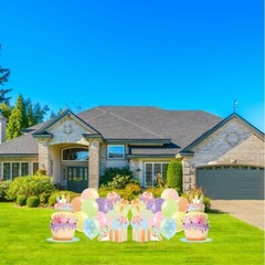 Pastel Balloon Clusters, Cakes & Stacks of Presents Yard Card Fillers, 6pcs