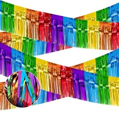 Rainbow Foil Fringe Garland & Tinsel Streamers for Parties, 39 Ft Total Length