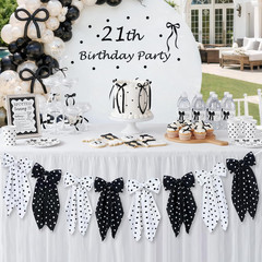 Black and White Polka Dot Bow Garland Banner, Fabric Bows Banner Decor | White B