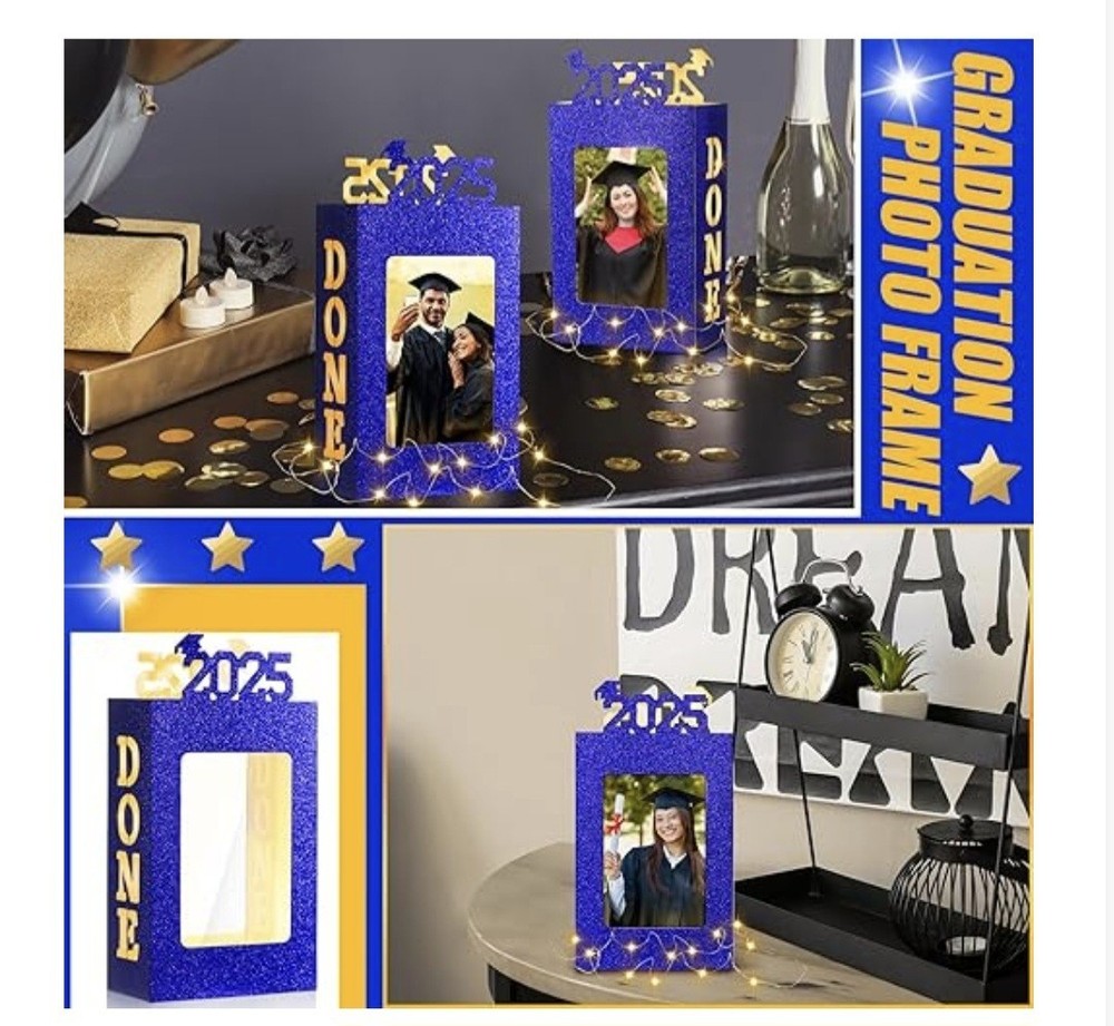 Graduation Table Photo Centerpieces 4 Boxes Blue 2025 w/lights