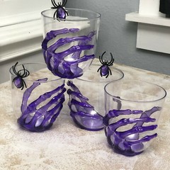 Spooky Skeleton Hand Wine Plastic Tumblers Set of 4 Glasses Halloween Party