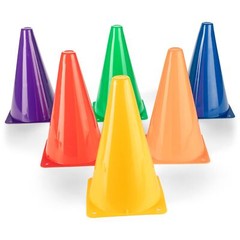9 Inch Assorted Color Plastic Cones Set of 6 for Athletics and Social Distancing